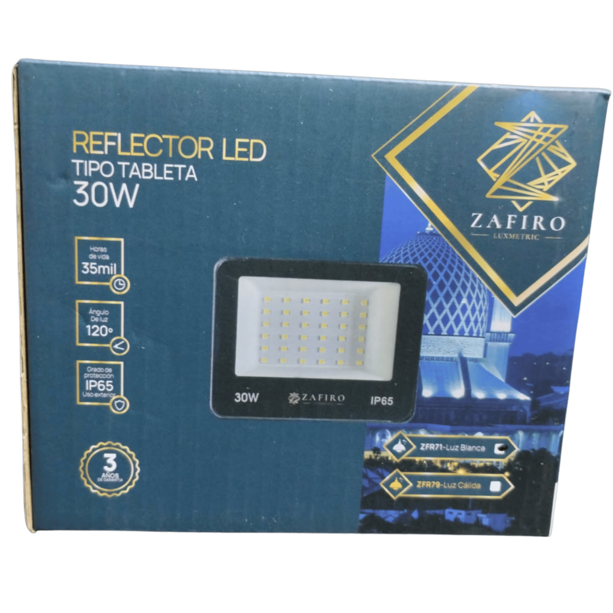 Reflector LED tipo tableta 30W zafiro luz calida